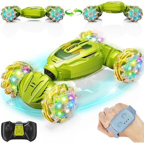 Gesture Sensing RC Stunt Car, Remote Control Car Christmas Birthday Gifts for Kids Age 6-12, 2.4Ghz Hand Controlled Twist Cars, 360° Rotating Off Road Car Toy for Boys Girls Age 6 7 8 9 10 11+(Green)