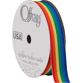 Offray 435991 5/8" Wide Grosgrain Ribbon, Rainbow Stripe, 3 Yards