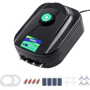 SUNWEN Aquarium Air Pump, Ultra Silent Aquarium Oxygen Fish Tank Oxygen Pump with Air Stone, Tube Check Valves and Airline Tubing
