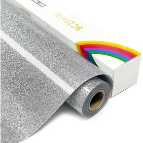 Silver Glitter HTV Heat Transfer Vinyl Rolls- 12" x 5ft. Silver Glitter HTV for Shirts. Iron on Vinyl and Heat Transfer Vinyl for All Cutters Machines. Easy to Cut & Weed Heat Vinyl Designs