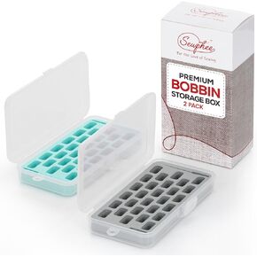 Premium Bobbin Storage Box Set - Upgraded Secure Latching Lids - Improved Durability - Bobbin Holder with High-Density Foam - Holds a Total of 56 Class 15 Bobbins - Portable Sewing Machine Supplies