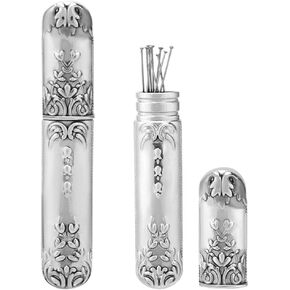 GORGECRAFT Vintage Needle Storage Case Antique Silver Needles Tubes Toothpick Keeper Holder Box Container Portable Sewing Supplies Tools for Embroidery Cross Stitch Hand Crafts 3.46x0.59inch