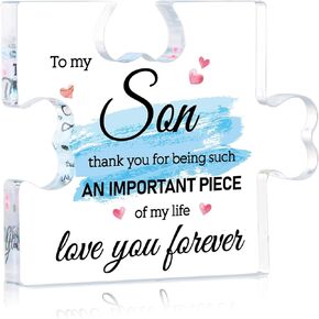 Puzzle Gifts for Son - 4" x 3.3" Acrylic Puzzle Piece Plaque Son Gifts from Mom Dad To My Son Plaque Birthday Christmas Gift for Adult Son