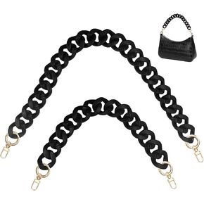 findTop 2 PCS Large Flat Chain Strap, Black Acrylic Chain Handbag Strap, Handbag Strap Replacement Wallet Clutch Handbag DIY Craft (40cm and 60cm)