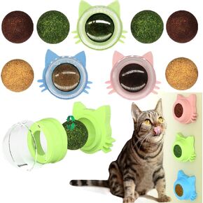 9PCS Cat Catnip Toys, Cat Toys 3 Flavors Silvervine Ball on Wall, 360°Rotatable & Replaceable Kitten Chew Treat for Cleaning Teeth, Kitty Dental Lickable Snack Cat Mint for Indoor