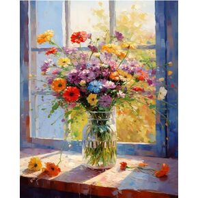 MBNTJHT DIY Floral Paint by Numbers Kit for Adults,Unframed Flowers Vase Paint by Number Kits for Adults Beginner,Simple Oil Painting Kits with Brushes for Home Wall Decor 16X20 Inch.