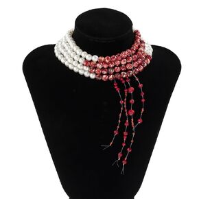 Blood Pearl Necklace for Women Girls Imitation Bleeding Pearl Necklace Dripping Bloody Choker Necklace Multiply Layer Pearl Necklace Gothic Vampire Halloween Party Costume Gifts (Blood Pearl Necklace)