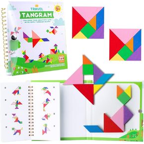 Travel Tangram Puzzle - Magnetic Puzzle Book for Road Trips, STEM Jigsaw Game with 2 Tangram Sets, Patterns Solutions - Brain Teaser IQ Toy for Kids and Adults, Ideal Educational Gift (368)