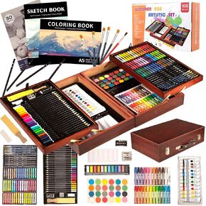 KINSPORY 168-Pack Art Supplies, Deluxe Wooden Art Set Crafts Drawing Painting Coloring Kit, Coloring Book, Sketch Pads Creative Gift Box for Artist Beginners Kids Girls Boys 5 6 7 8 9 10 11 12