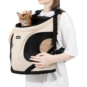 NATUYA Dog Front Carrier, Pet Carrier Front-Pack for Small Dog Puppy Cat, Travel Hiking Waterproof Lightweight Pet Bag, Padded Bottom Mat & Zip Pockets (Cream)