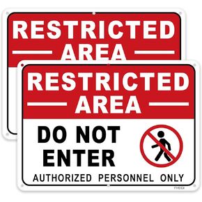 2-Pack “Restricted Area - Do Not Enter, Authorized Personnel Only"Metal Signs 10 x 7 Inches, Rust Free Reflective Sheeting Aluminum Warning Sign, Authorized Personnel Only Sign, Easy to Install