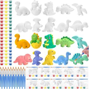 20 Set Dinosaur DIY Painting Kit Ceramic to Paint Your Own Dinosaur Statues Unpainted Plaster Figurines Brushes Acrylic Paints Bags Arts and Crafts Kits Party Favor for Kids Boys Adults Girls