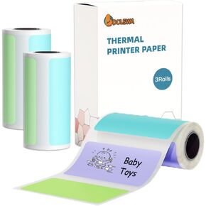 1.96x1.18 in /50x30 mm Thermal Labels 3 Rolls Colored Adhesive Thermal Sticker Paper for Home, Kitchen, Organization, Study, Small Business