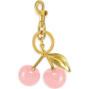 Classic Cherry Bag Charms Purse Charms for Handbags Purse Accessories, Pink Cherry Charms Gold Key Ring Clip, Cute Bag Accessory Gifts for Women