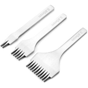White Steel 2/5/10 Punch, Pricking Iron Leather Pricking Iron Prong Tool Set Lacing Stitching Chisel Set For Leather Crafts (Pitch 3.85mm)
