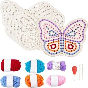FREEBLOSS 6 Set Butterfly Wooden Threading Kits First Sewing Kit Wooden Sewing Kit for Activity Kit
