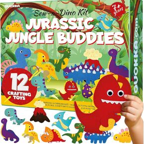 Quokka Kids Crafts Ages 4-8 ، DIY Beginner Needle and Thread Kit - 12 Wild Dinosaurs Kit Basic - Fun Arts Crafts for Kids Vens