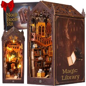 Book Nook Kit – Library Theme DIY Booknook with LED Lights | Book Nook Kits for Adults, Teens | Beginner-Friendly Nook Book for Home Décor | Perfect Booknook DIY Kit Gift