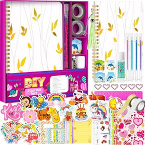 DIY Journal Kit for Girls, DIY Journal Set Birthday Gifts for Teen Girls Ages 8 9 10 11 12 13 14 Year Old, Stationery Set Journaling Art Crafts Kit, Scrapbook & Diary Supplies