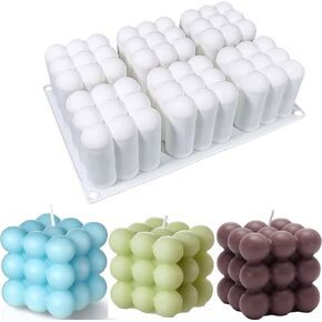 قوالب شمعة Konrisa Cube ، 6 قوالب السيليكون ثلاثية الفقاعة من التجويف لصنع الشموع ، قالب كعكة لخبز الآيس كريم حلوى الشوكولاتة موس وصنع الصابون الشمع
