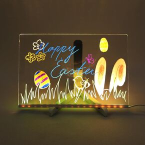 Acrylic Dry Erase Board with Light, LED Note Board Memo LED Letter Message Board Glowing Acrylic Message Board with 7 Pen for Desk Office School Home