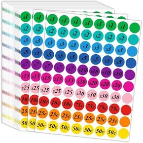 1600 PCS Garage Sale Price Stickers, 10 Colors Round Flea Market Pre-Printed Pricing Stickers Labels, 3/4 Inch Yard Sale Price Stickers Labels Price Tags for County Fairs & Retail Use
