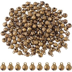 HOBBIESAY 300Pcs 8mm Vintage Bells Mini Craft Bells Brass Bell Charms Small Jingle Bell for DIY Necklace Bracelet Jewelry Making House Decor,Hole:1.2mm