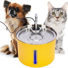 Automatic Cat Water Dispenser 101 Oz/ 3L with Water Level Window 304 Stainless Water Dispenser for Dogs Cats Multiple Pets Yellow