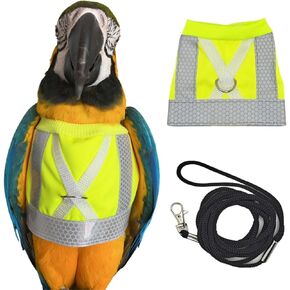 Bird Harness and Leash - Adjustable Parrot Training Flight Harness Vest with Reflective Strip Nylon Training Rope for Medium Large Bird Parrot Cockatiel Monk Parakeet Sun Conure (M)