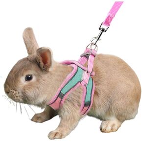 Bunny Harness and Leash Set Reflective Strip Kitten Vest Harness Escape Proof Rabbit Leash Walking Pet Accessories for Small Cat XXS Dog Guinea Pig and Small Animals (Pink, Small)