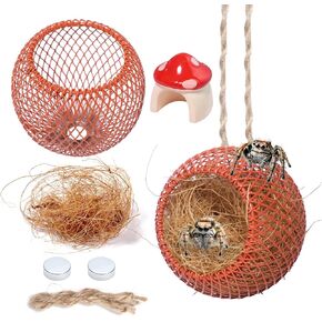 Jumping Spider Hide Accessories, Brown Jumping Spider Cage with Magnets, Jumping Spider Rope Bridge, Mushroom Jumping Spider Habitat Decoration for Jumping Spider Enclosure Accessories