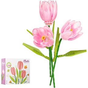 Flower Bouquet Building Kit, Tuplis Building Blocks Sets Valentines Creative Home Decor Gifts for Girls Women Adults Mother Father (Gradient Pink)