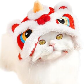 BAMY Lion Dance Cat Hat New Year Pet Cap Warm Dog Head Accessorries Cosplay Hat Costume for Cats Kitten Puppy Small Dogs (Head Circumference 13.8 inches)