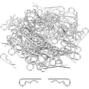 DMiotech 100Pcs Body Clips Bent RC Car Shell Clip Model Car R Pins Silver Universal Shell Replacement Parts for 1/10 Scale RC Car,27mm/1.06"