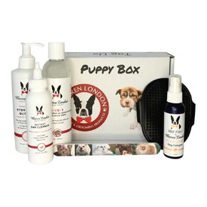 Warren London Puppy Gift Box - Includes Hydrating Butter, 2-in-1 Shampoo, Cologne, Grooming Bath Brush, Ear Cleaner and Nail File | Complete Puppy Care Set | Perfect Gift for New Pet Owners