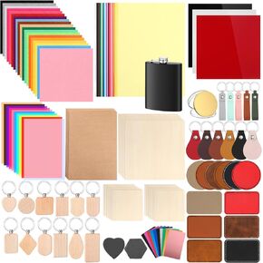 Tondiamo 137 Pcs Laser Material Explore Kit Laser Cutting Materials Engraving Material Accessories Including Acrylic, Wood, Metal, PU Leather, Fabric, Rock, Rubber Materials for Laser Cutter Engraver