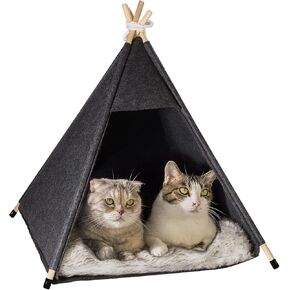 Pet Teepee Tent for Cats and Small Dogs - Cozy Portable Cat Dog House with Thick Cushion Washable for Indoor Outdoor Use