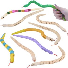 WOWOSS 10 Pcs Unfinished Wooden Wiggly Snakes Set, 12-inch Paintable Wooden Snake Toy, Flexible Wooden Crafts for Kids, for Party Decorations, Holidays, Birthdays, and Animal-Themed Parties