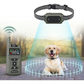 2-in-1 Wireless Dog Fence and Training Collar, Adjustable Wireless Fence for Dogs, Waterproof & Secure Containment System with Remote Green