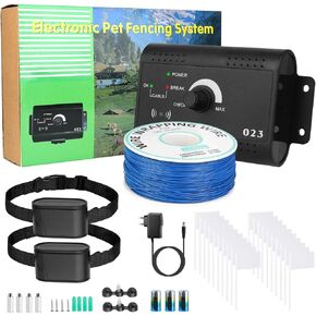 Electric Dog Fence System, Covers up to 1.2 Acre, for Dogs Over 4 lb, 2 Ajustable Waterproof Collar with 984 Feet Wire,Suitable for Small, Medium, Large Dogs (Black 2) (with 2 Collars)