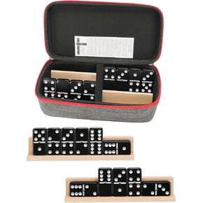 KAILE Double 6 Jumbo Dominoes 28 Tiles Classic Board Games for Kids and Adults with 4 Racks and Bag (Black)