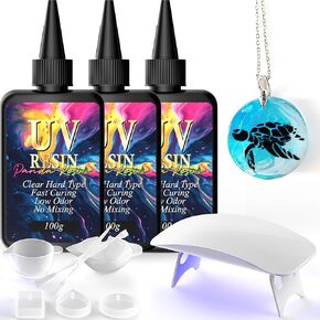 UV Resin, 300g UV Resin Kit with Light, Upgraded Crystal Clear, Low Odor, Hard Type UV Resin Kit for DIY, Crafts, Jewelry Making