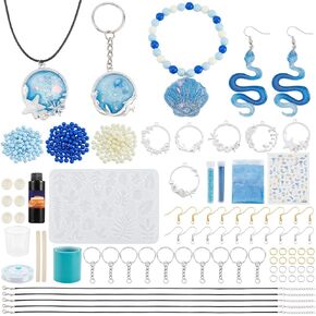 WEBEEDY 40 Sets DIY Resin Jewelry Making Kit for Adults DIY Ocean Open Bezel Pendant Resin Kit with Instruction for Beginner Handmade Resin Accessories for Earring Hook,Keyrings,Necklace,Pendant
