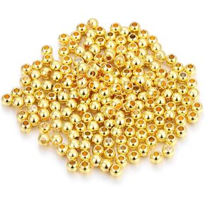 200pcs 3mm 18k Gold Beads Smooth Round Bracelet Beads Metal Craft Beads with Holes Small Loose Spacer Beads for DIY Necklace Jewelry Making