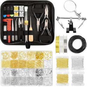 Jewelry Making Supplies for Adults - Permanent Jewelry Starter Kit with Tools,4 Necklaces,Jewelry Pliers,Jewelry Wires,Findings,Magnifier & Storage Bag,Perfect for Men's and Women's Jewelry Projects