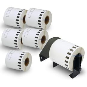 BETCKEY - Compatible Continuous Film Labels Replacement for Brother DK-2212 (2.4 in x 50 ft), Use with Brother QL Label Printers [6 Rolls + 1 Reusable Cartridge]