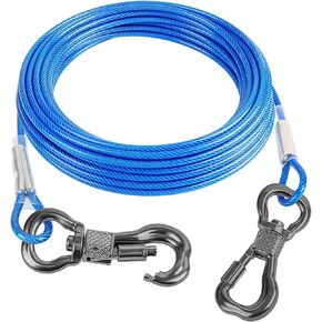 Tresbro 15ft عاكس الكلب التعادل كابل للكلاب يصل إلى 250 رطلاً ، كابل مقود كلب سلك الصلب مع مشبك قابل للدوار غير القابل للدوار ، وسلاسل الكلاب خفيفة الوزن ودائمة في الخارج للخارج ، والفناء ، والأزرق.