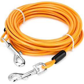 QWORK Heavy Duty Chew Proof Tie Out Cable for Dogs, 30 ft, 2 Pcs, Rotating Hooks, Strong Steel Wire Rope