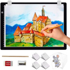Zocelight A4 Light Box for Tracing,Ultra-Thin Light pad with Clips,3 Brightness adjustments Light Board for Sketching,Tattoo Artists,Diamond Painting,Drawing,Light Table for Artists,X-ray Viewing
