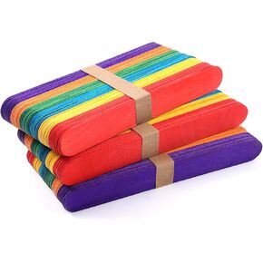 XKDOUS 150 PCS 8 '' Jumbo الملونة المصاصة ، عصي المصاصة الكبيرة للحرف اليدوية ، عصي الحرف الخشبية الطبيعية ، عصي آيس كريم قوس قزح لصياغة DIY ، تعليم الأطفال